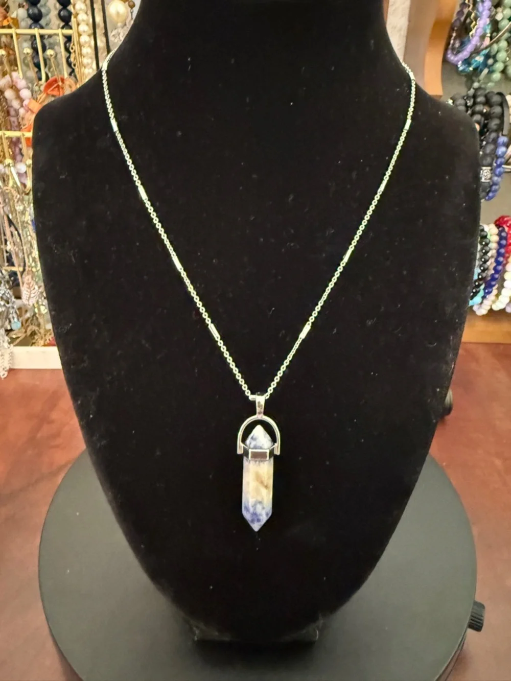 Sodalite Blue Stone Crystal Pendant Necklace - Picture 3 of 7